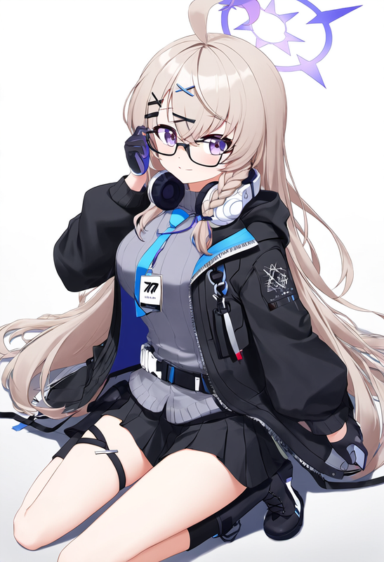 1 girl, kotama (blue archive), light brown hair, purple eyes, single braid, ahog s-2936074372