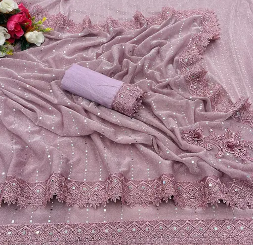 SHIMMER SAREE WITH MIRROR WORK AND CHEMICAL LACE AND DIMOND HAND WORK_COLOR3(R104)