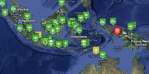 Peta penampakan UFO Peta penampakan UFO