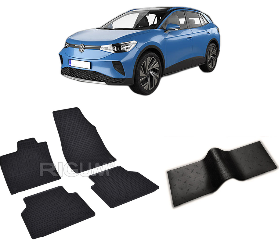 Set covorase auto VOLKSWAGEN ID .4 din 12.2020-PREZENT, cu covoras tunel median, CAROSERIE SUV, Presuri cauciuc 100%, compatibil cu autoturismul VOLKSWAGEN ID .4, Rigum