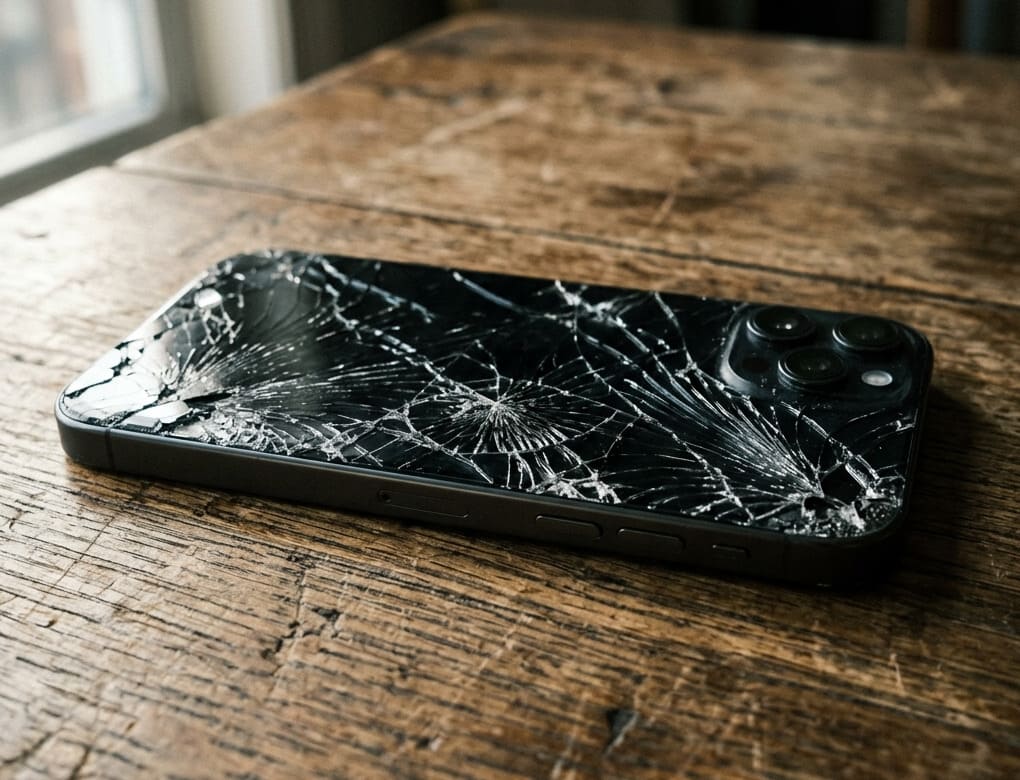 Осмотр поврежденного экрана iPhone 15