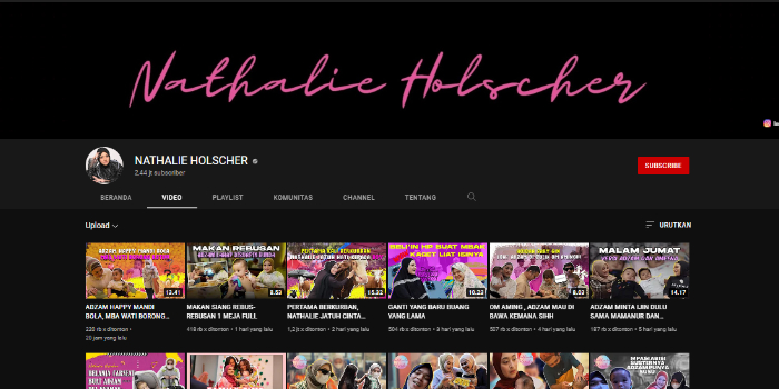 Nathalie ganti nama kanal YouTube-nya, sebelumnya Sunah Official.