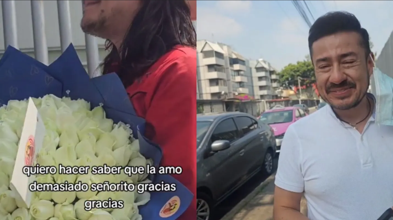 Hombre se emociona al recibir un 'ramo buchón' y se hace viral