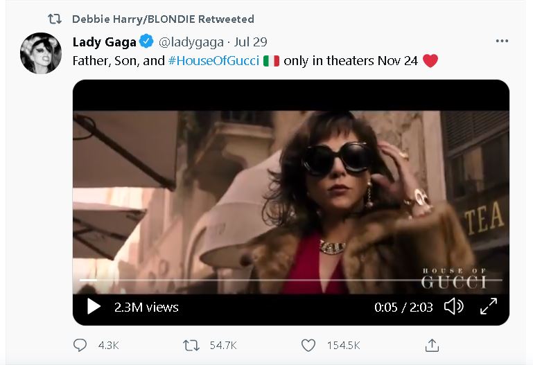 Debbie Harry (Blondie) retweeted Gucci Trailer - News and Events - Gaga  Daily