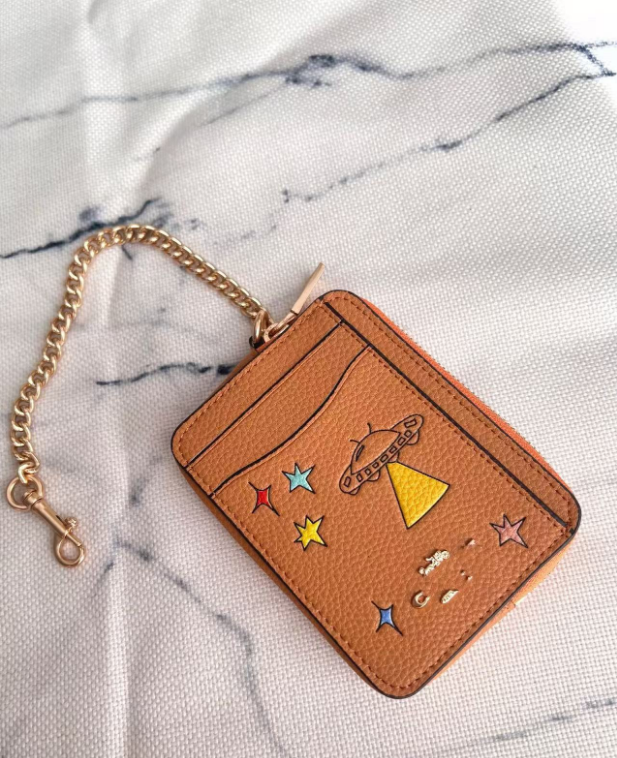 2 Pack Women's Mini Zip Card Holder & Coin Purse with Keychain - Orange UFO Starry Sky & Solid Black Pebble Grain - Compact ID Wallet for Daily Use