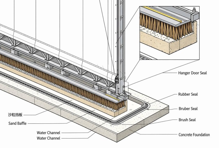 Aircraft hangar tent roof and structural connection details
