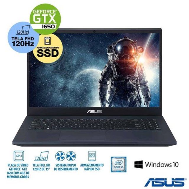 Notebook asus X571GT-AL887T Intel Core i5 9300H 8GB 256GB ssd GTX1650 W10 15,6′ Led Backlight Anti-Glare 120Hz Preto