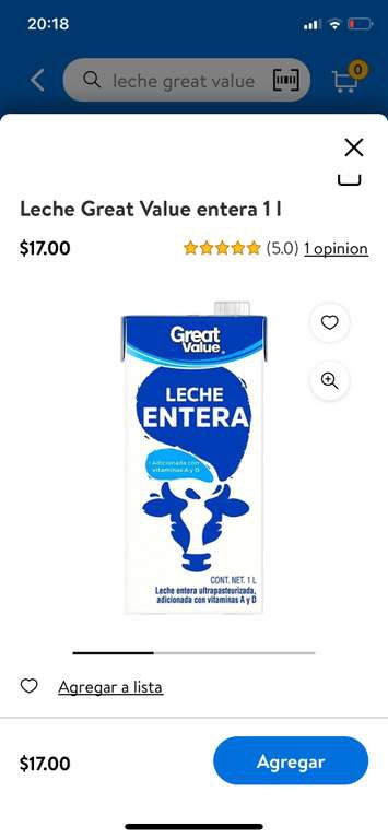 Walmart: Leche entera great value 
