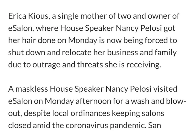 con mẹ Nancy Pelosi đi cắt tóc không đeo khẩu trang X