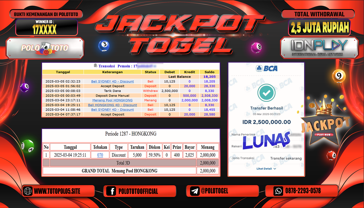 POLOTOTO JACKPOT TOGEL PASARAN HONGKONG Rp.2.500.000,-