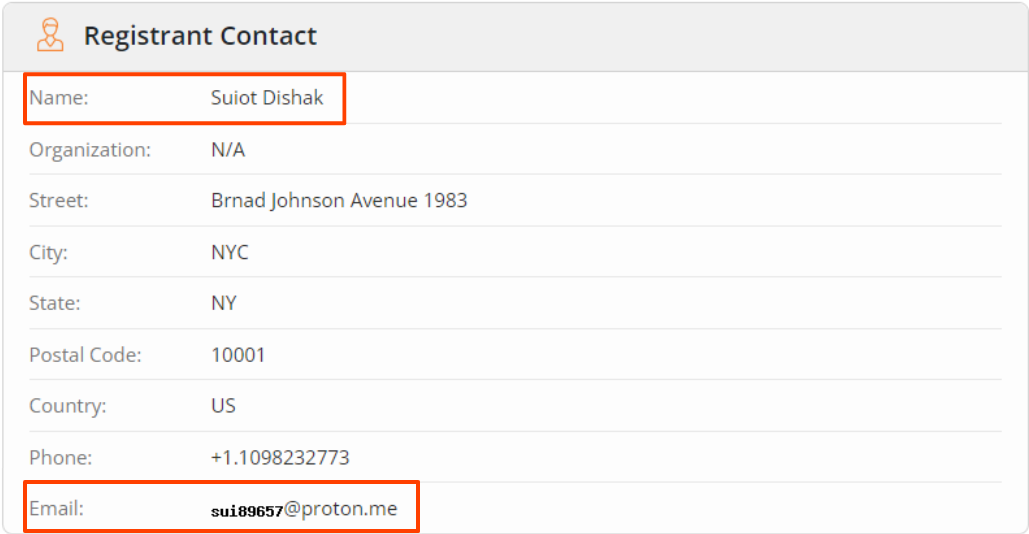 ภาพที่ 4 ข้อมูล Registrant Contact ที่พบจากการตรวจสอบข้อมูลใน Whois record