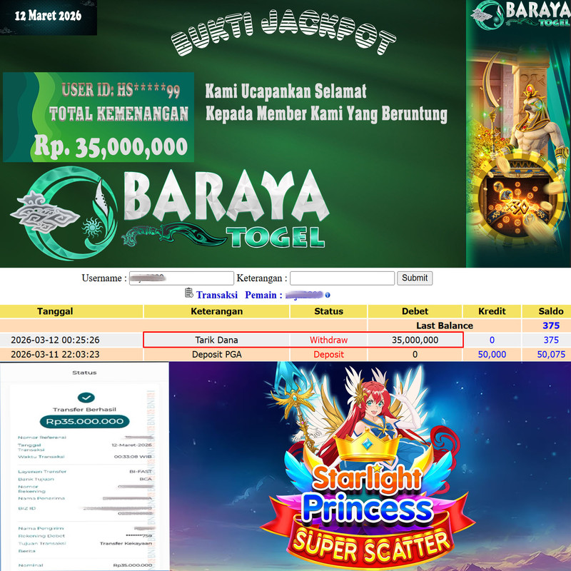 Rp. 35.000.000.- WD LUNAS DI BARAYATOGEL