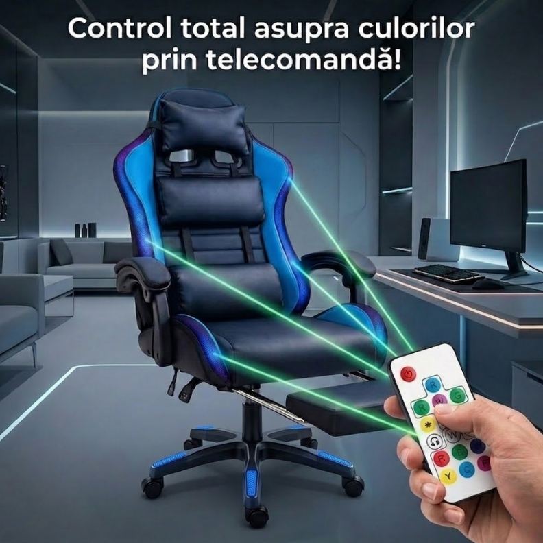 Scaun in pozitie complet inclinata (relaxare) cu suportul de picioare extins