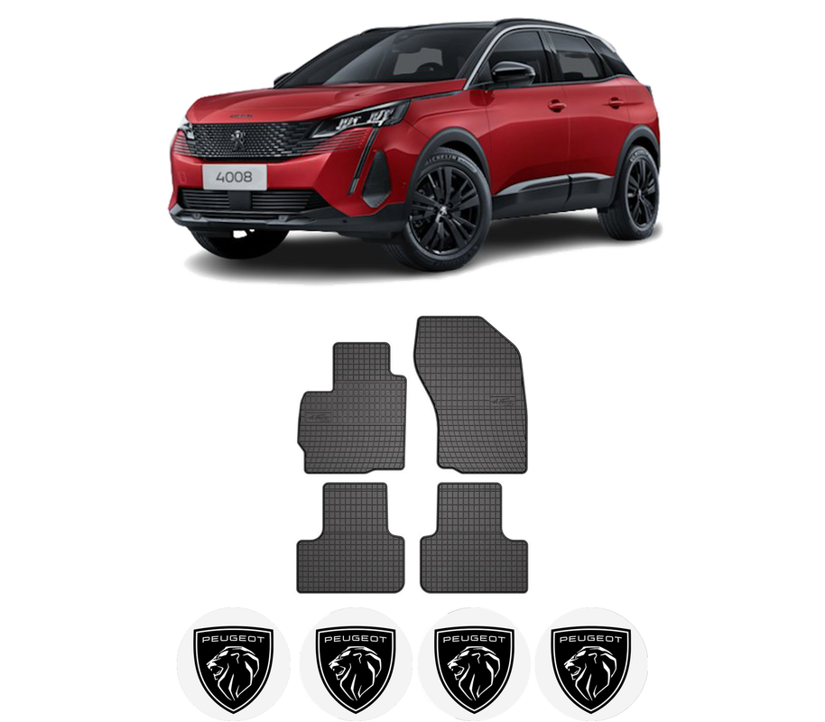 Set covorase presuri PEUGEOT 4008 din 2012-2017, auto, din cauciuc thermoplastic, 4 Stickere auto cu PEUGEOT