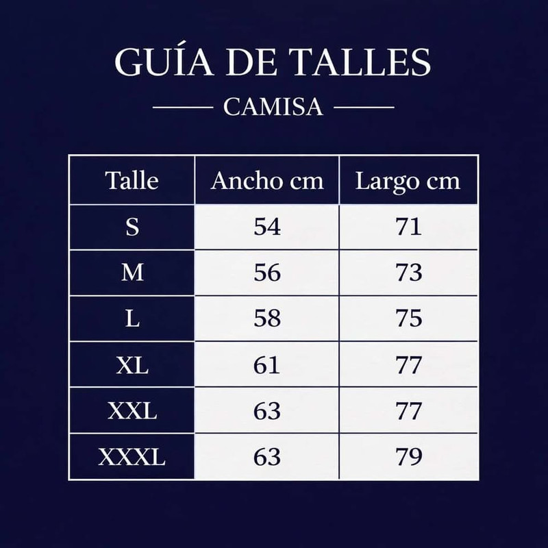 Tabla de talles camisa de lino ZinkGlobal