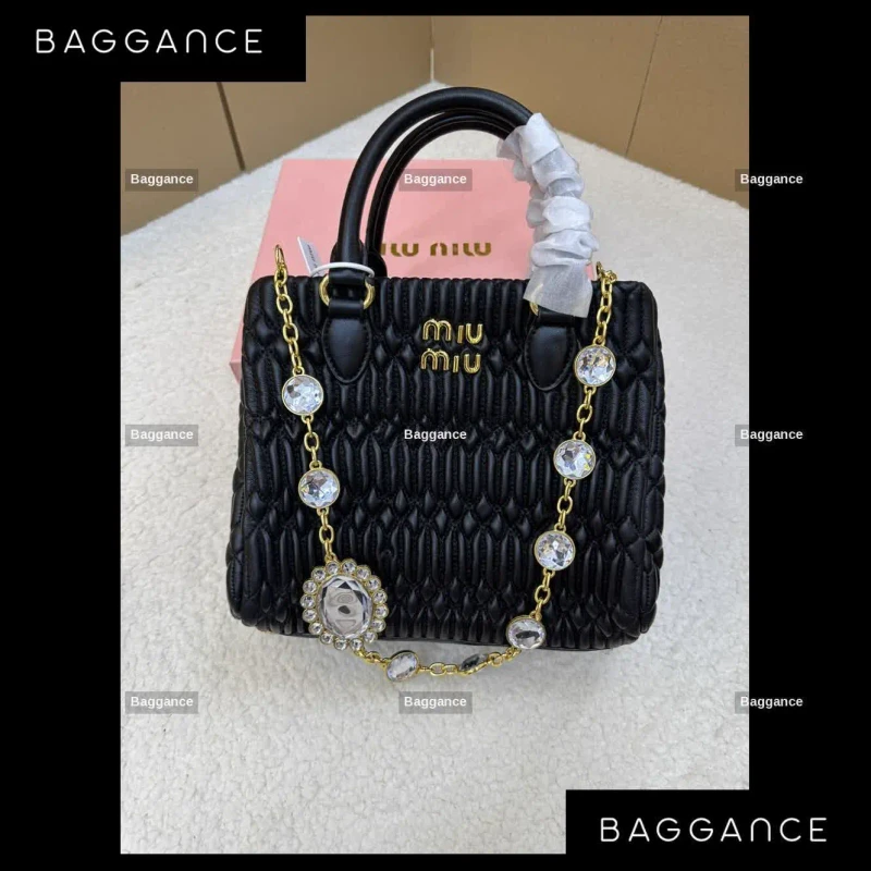 Miu Miu Black Leather Handbag - 24cm (Ref: EVMM-822)