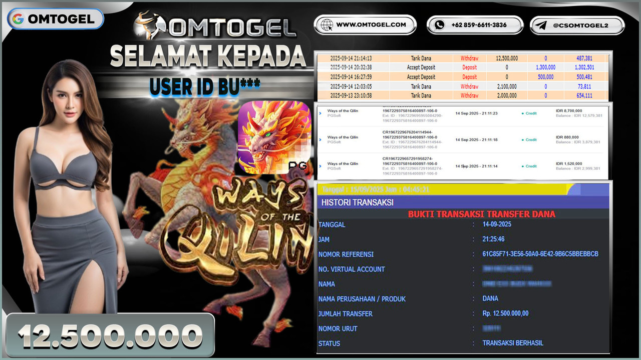 OMTOGEL JACKPOT PGSOFT WAYS OF THE QILIN 12 JUTA DI BAYAR LUNAS ,-
