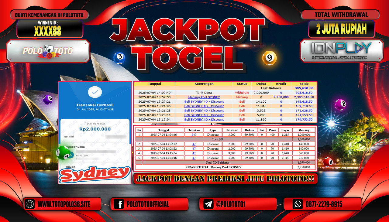 POLOTOTO JACKPOT TOGEL POOL SYDNEY Rp.2.000.000,- LUNAS