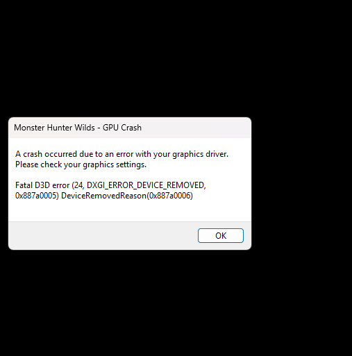Fatal D3D error device removed, how to fix? :: Monster Hunter Wilds ...