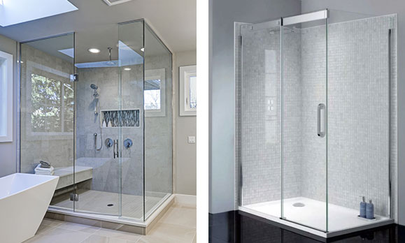 Hinged and sliding glass shower enclosures Hinged and sliding glass shower enclosures