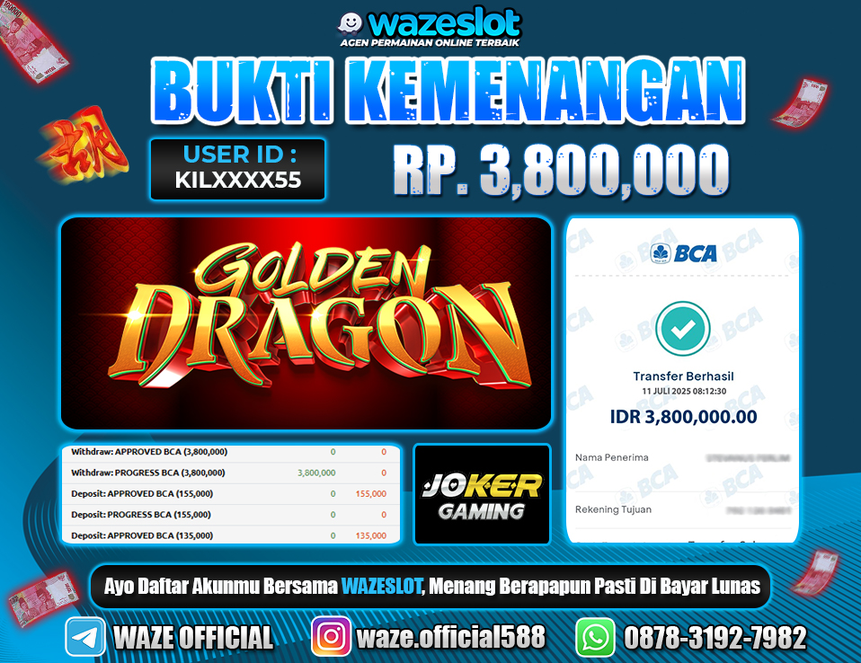 BUKTI KEMENANGAN 11 JULI 2025 DI GAME GOLDEN DRAGON