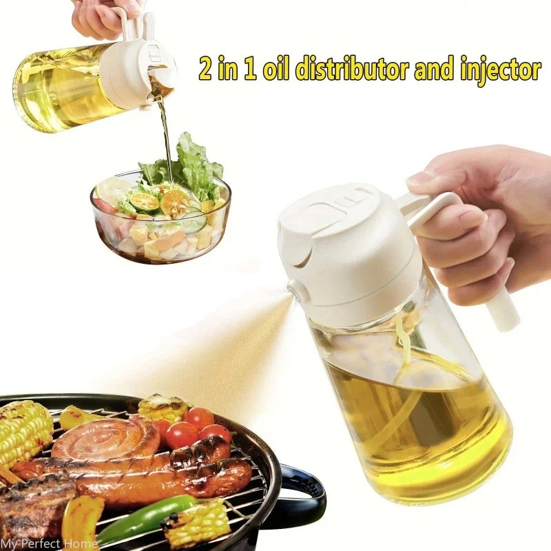 2Pack 2 in 1 glass Oil Spray Bottle BBQ Cooking Olive Sprayer Dispenser 470ML (1)