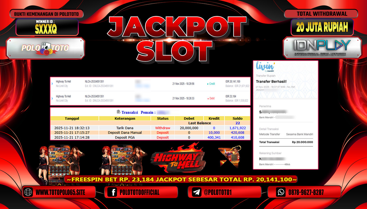 POLOTOTO JACKPOT SLOT HIGHWAY TO HELL Rp.20.000.000,- LUNAS