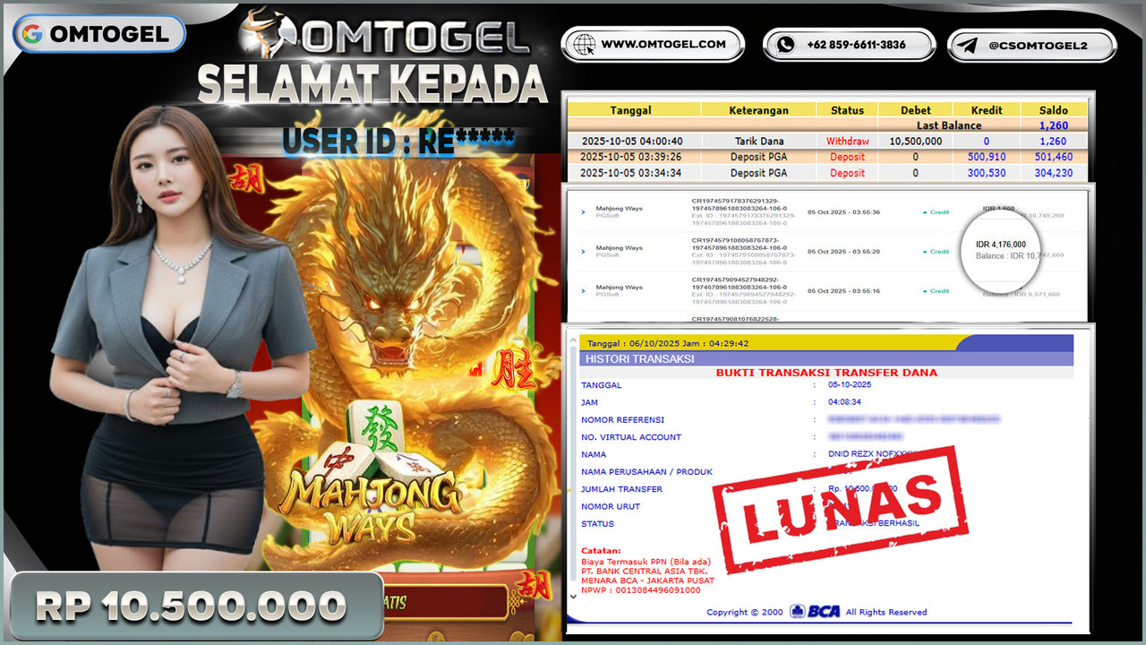 OMTOGEL JACKPOT PGSOFT MAHJONG WAYS 10 JUTA DI BAYAR LUNAS ,-