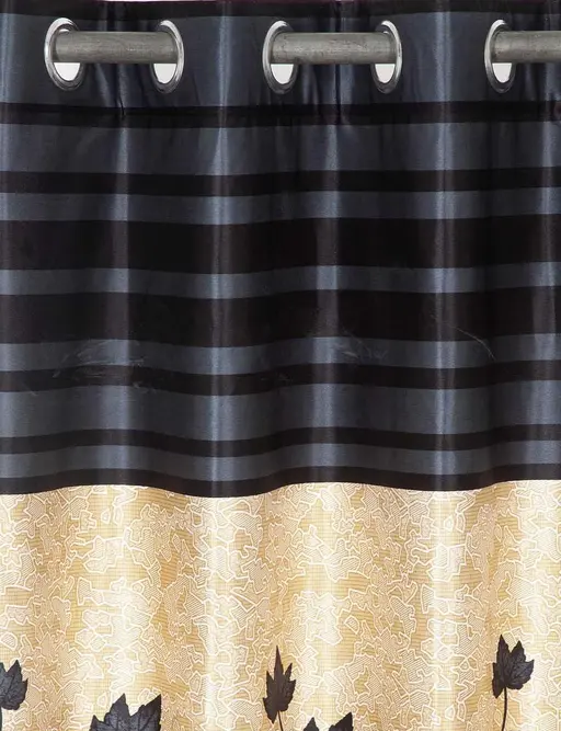 Bright Grey Leaf Pannel 2 Piece Mapple Eyelet Polyester Window Curtains (Pack of 2) || Grey (R704)