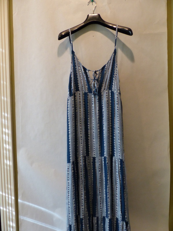 RIPCURL WOMENS NOMAD BLUE STRIPPED MAXI DRESS WITH ADJUSTABLE STRAPS SIZE L