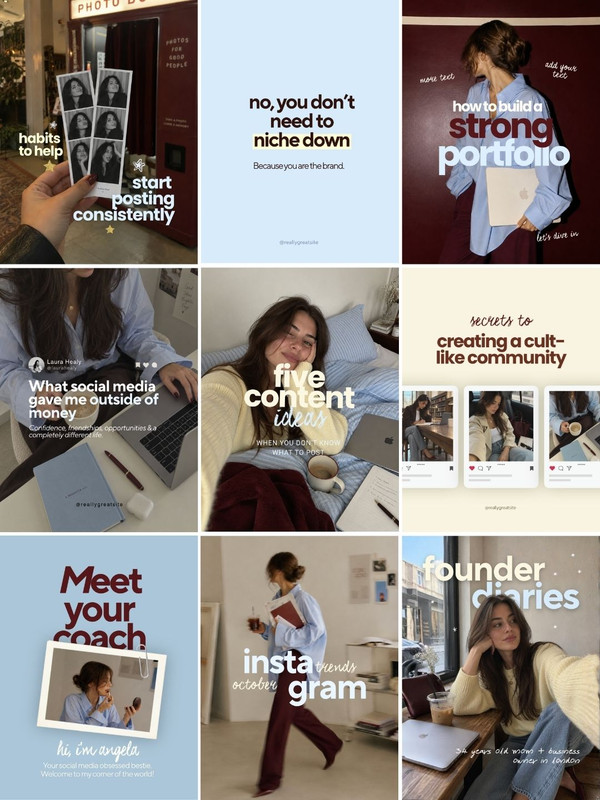 Blue Yellow and Burgundy Collection Canva templates