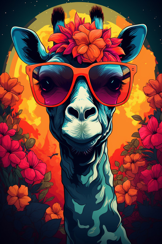 there is giraffe wearing sunglasses flower crown generative ai