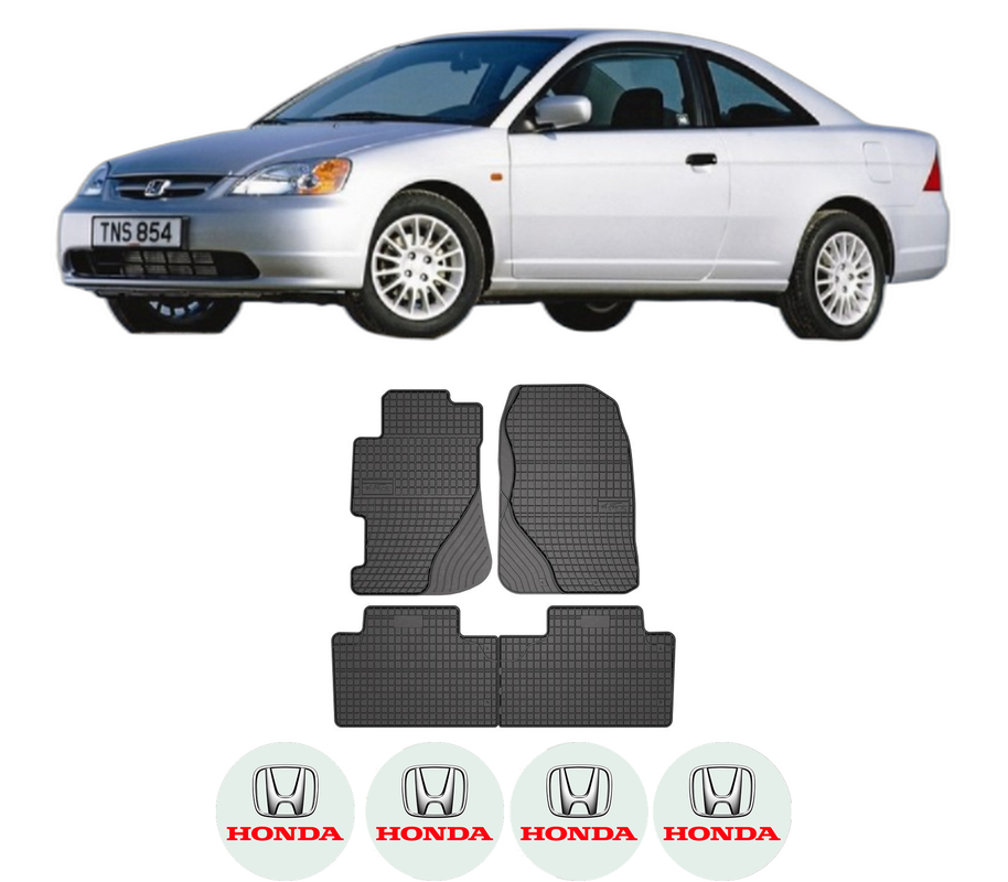 Set covorase presuri HONDA CIVIC VII Coupe (EM2) din 2001-2005, auto, din cauciuc thermoplastic, 4 Stickere auto cu HONDA