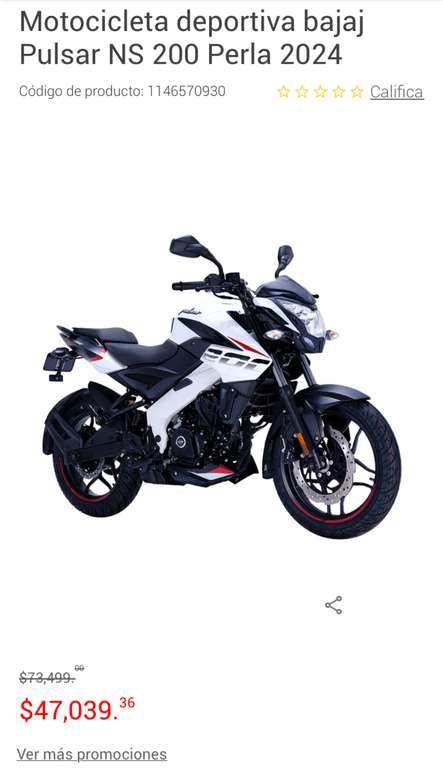 Livverpool: Motocicleta deportiva bajaj Pulsar NS 200 Perla 2024