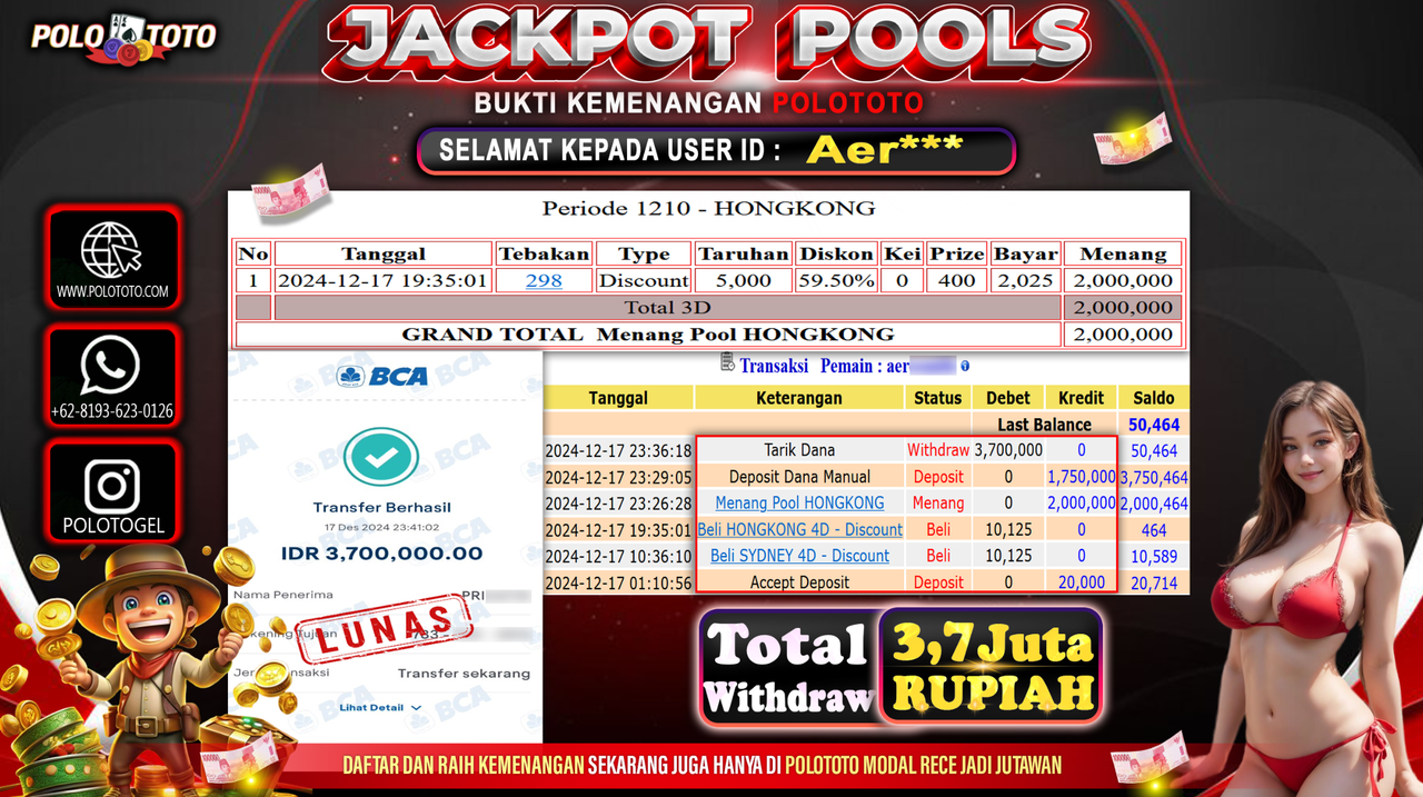 POLOTOTO JACKPOT TOGEL PASARAN HONGKONG Rp.3,700.000,- 
