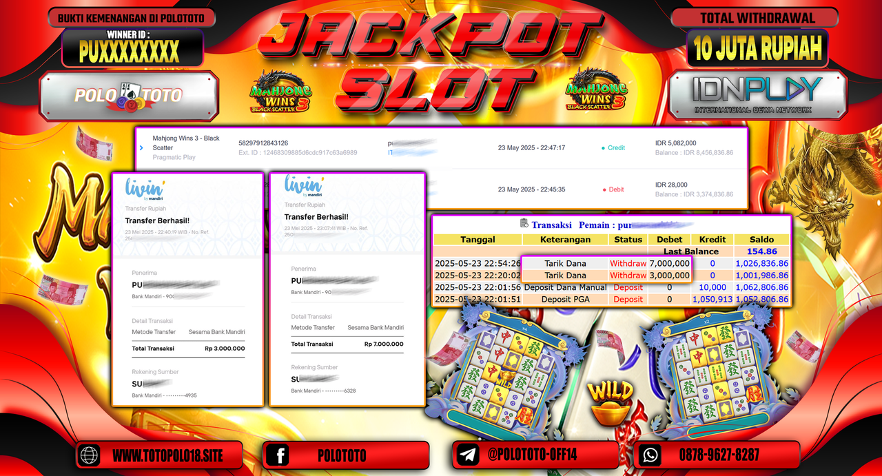 POLOTOTO JACKPOT SLOT MAHJONG WINS 3 - BLACK SCATTER Rp.10.000.000,-