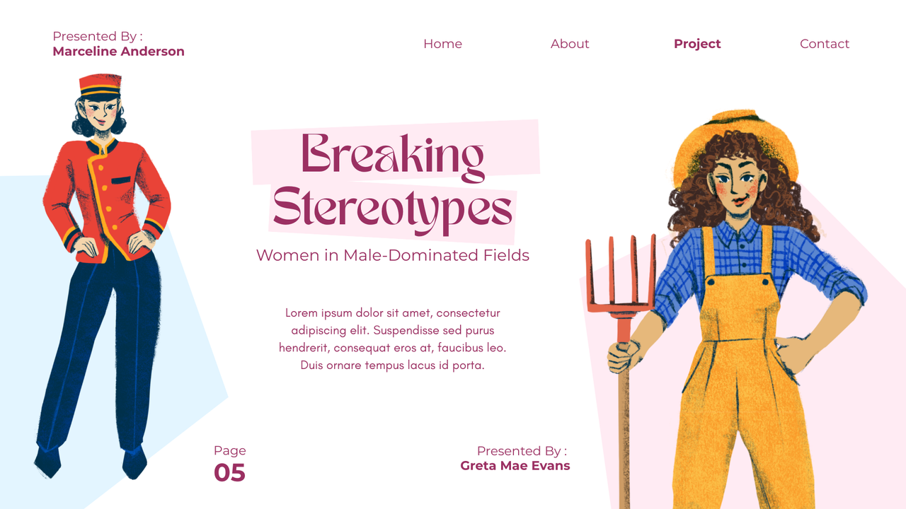 Pink and Blue Handdrawn Women in Every Profession Presentation