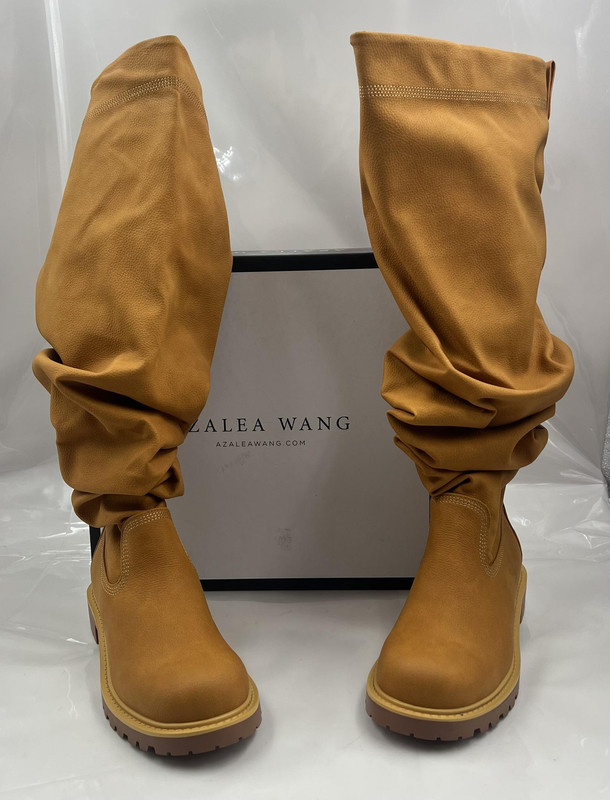AZALEA WANG ARDIS TAN RUCHED FLAT BOOT 1089505 WOMENS SLOUCHY BOOTS SIZE 9