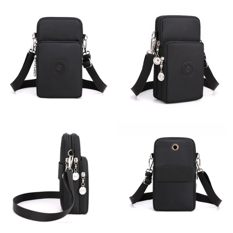 Khaki 3-Layer Waterproof Nylon Vertical Crossbody Phone Bag - Lightweight Phone Purse with Headphone Jack & Adjustable Strap