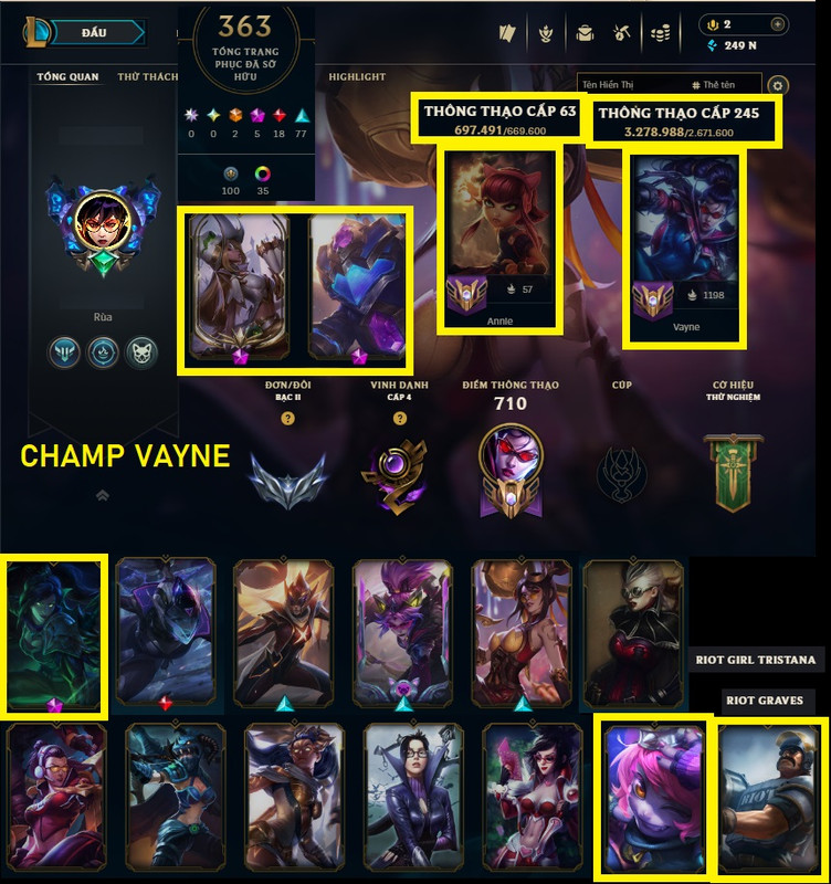 Acc LMHT #3 Triệu 276k Thông Thạo VAYNE , 11skin Vayne - Khung Bạc