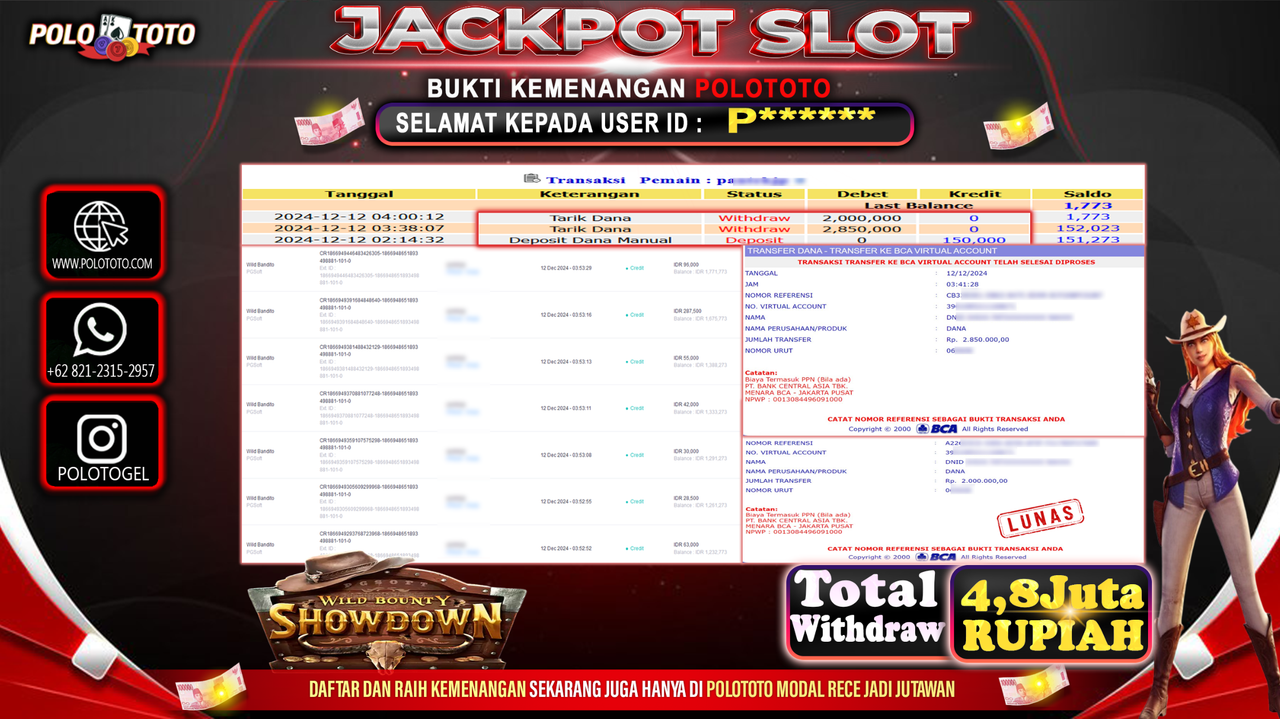 POLOTOTO JACKPOT SLOT WILD BOUNTY SHOWDOWN Rp.4,850.000,-