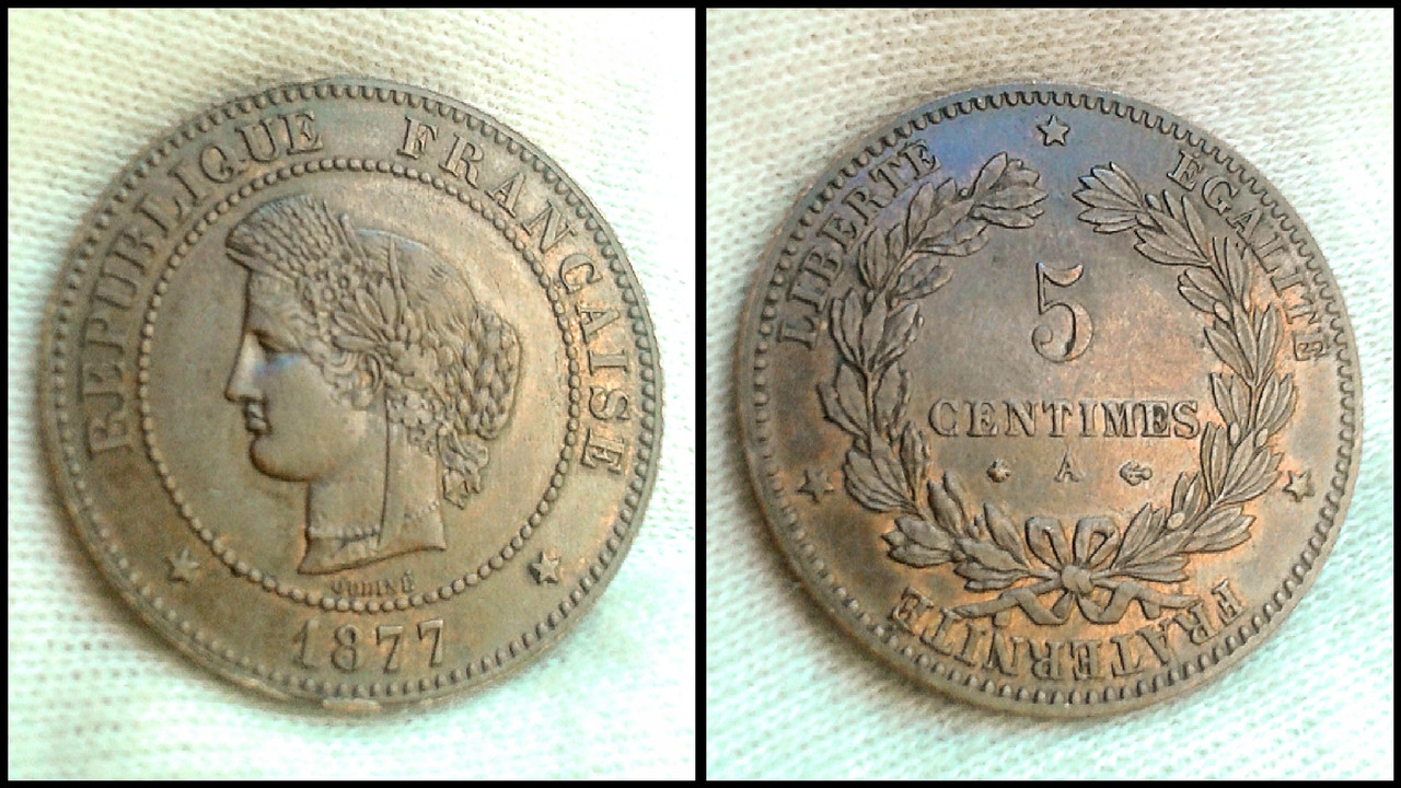 1877 A. 5 Céntimos de Ceres. III Republica Francesa. Polish-20240915-033316134-2