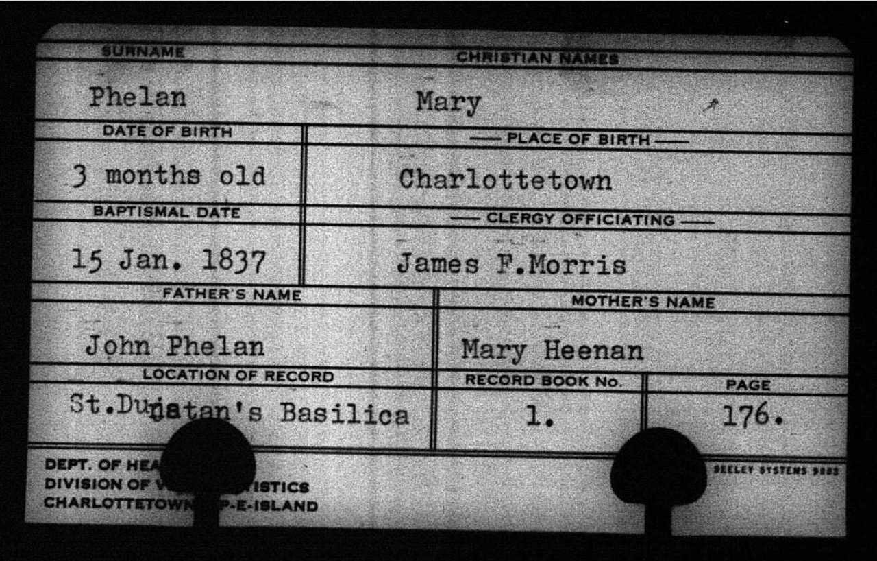 Mary Phelan baptism record 1837