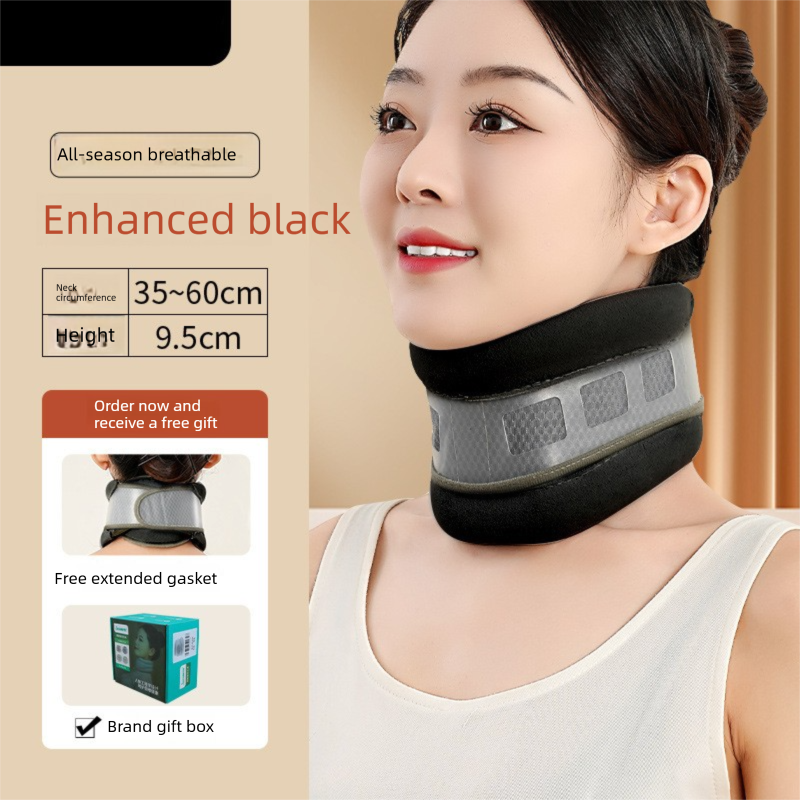 Black Reinforced Neck Support Brace – Adjustable Cervical Collar with PP Support Strips for Posture Correction and Daily Use