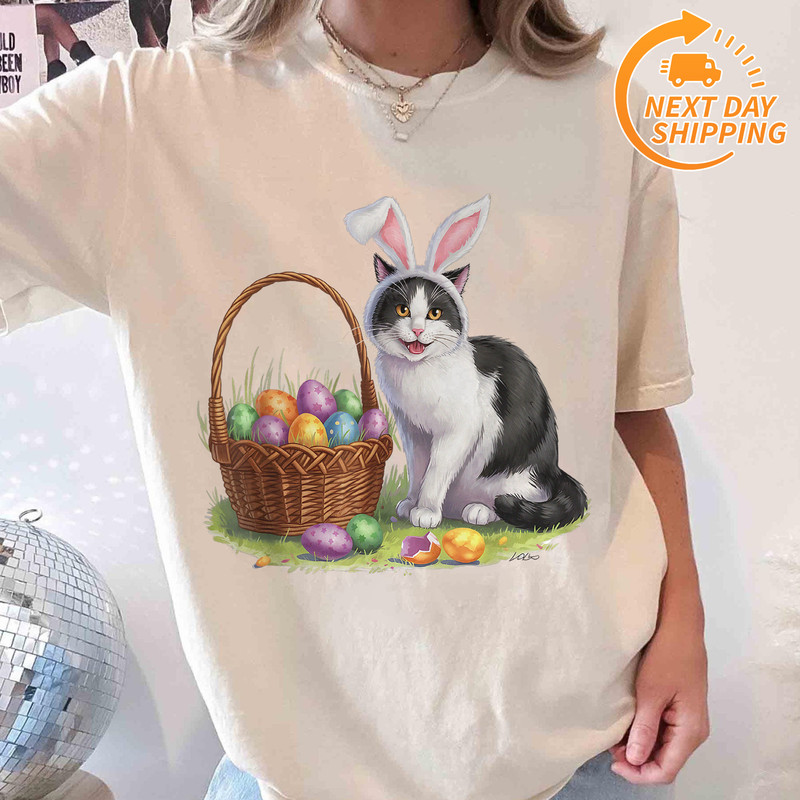 B0DX7MM1Y7 Easter Day Cat Bunny Ears Eggs Easter Rabbit Men Women Kids T Shirt MK9 V2