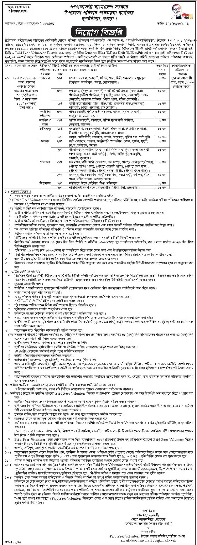 Directorate General of Family Planning Job Circular 2022