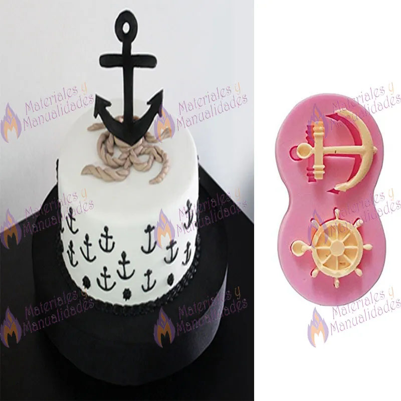 Molde silicona fondant timón y ancla para tortas decora pastel