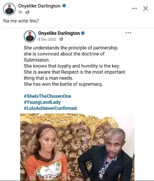 Na Me Write This?’ — Man Goes Viral After Doubting Old Post on Wife’s ‘Respect and Submission