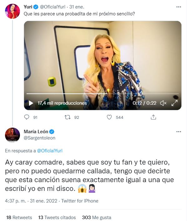 María León acusa a Yuri de plagiar una de sus canciones