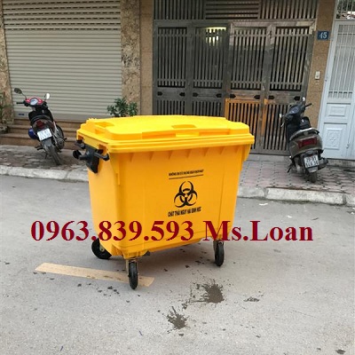 Thùng ác nhựa công cộng, xe thu gom rác đô thị lớn chất lượng tốt 0963.839.593 Loan Noi-ban-thung-rac-y-te-660-L-mau-vang-gia-re-nhat-tphcm